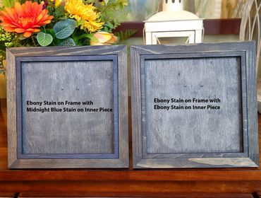 Two wooden frames stained ebony with different inner piece colors, shown side by side.