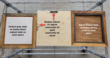 Two wooden frames with different stains and display options labeled.