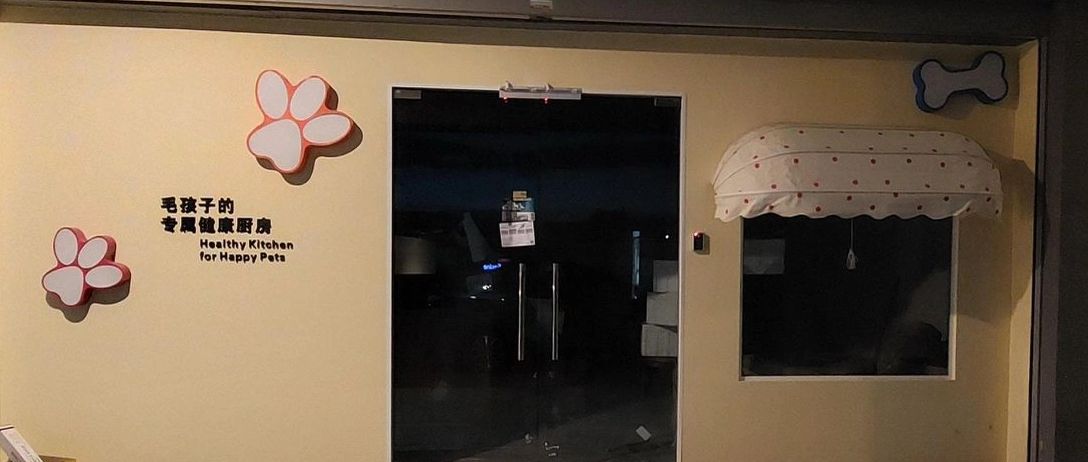 Pet-friendly kitchen entrance with paw decorations and a small window awning.