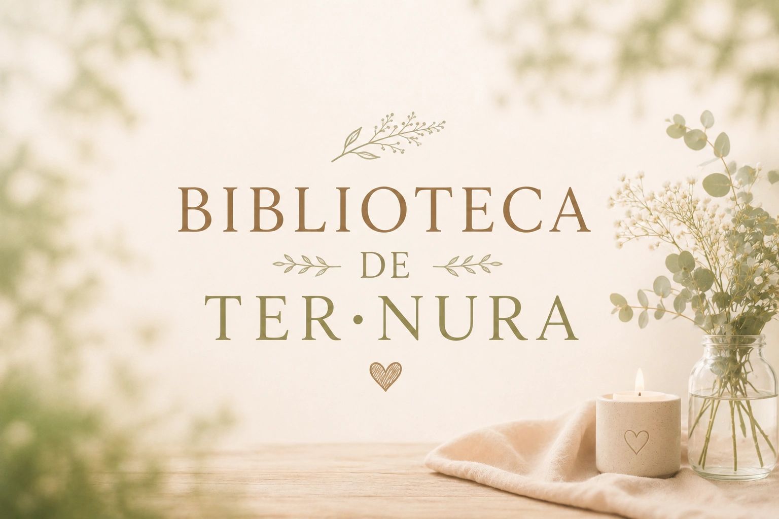 Soft, elegant logo for Biblioteca de Ternura with floral accents and cozy decor.