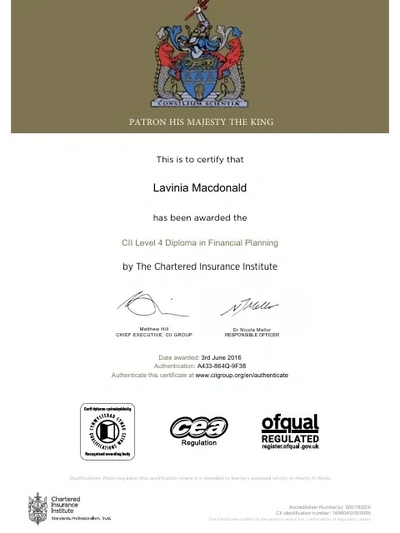 Diploma in Financial Planning - Lavinia Macdonald