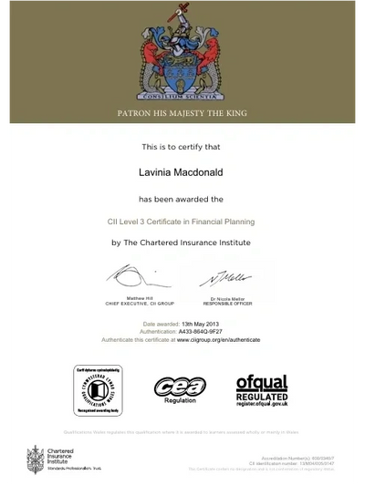 Certificate in Financial Planning - Lavinia Macdonald