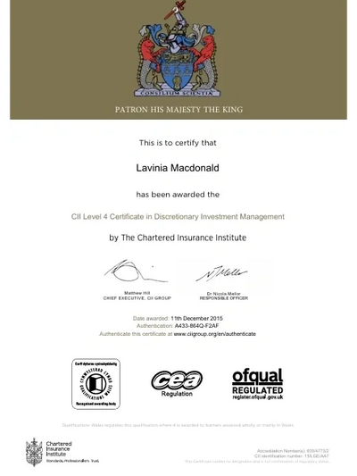 Certificate in Discretionary Investment Management - Lavinia Macdonald