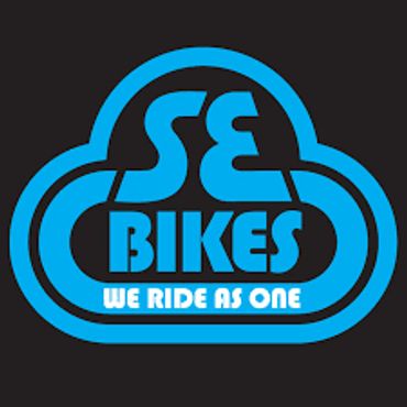 Blue SE Bikes logo with slogan on a black background.