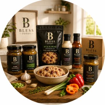 Bless Foods products arranged on a kitchen counter.