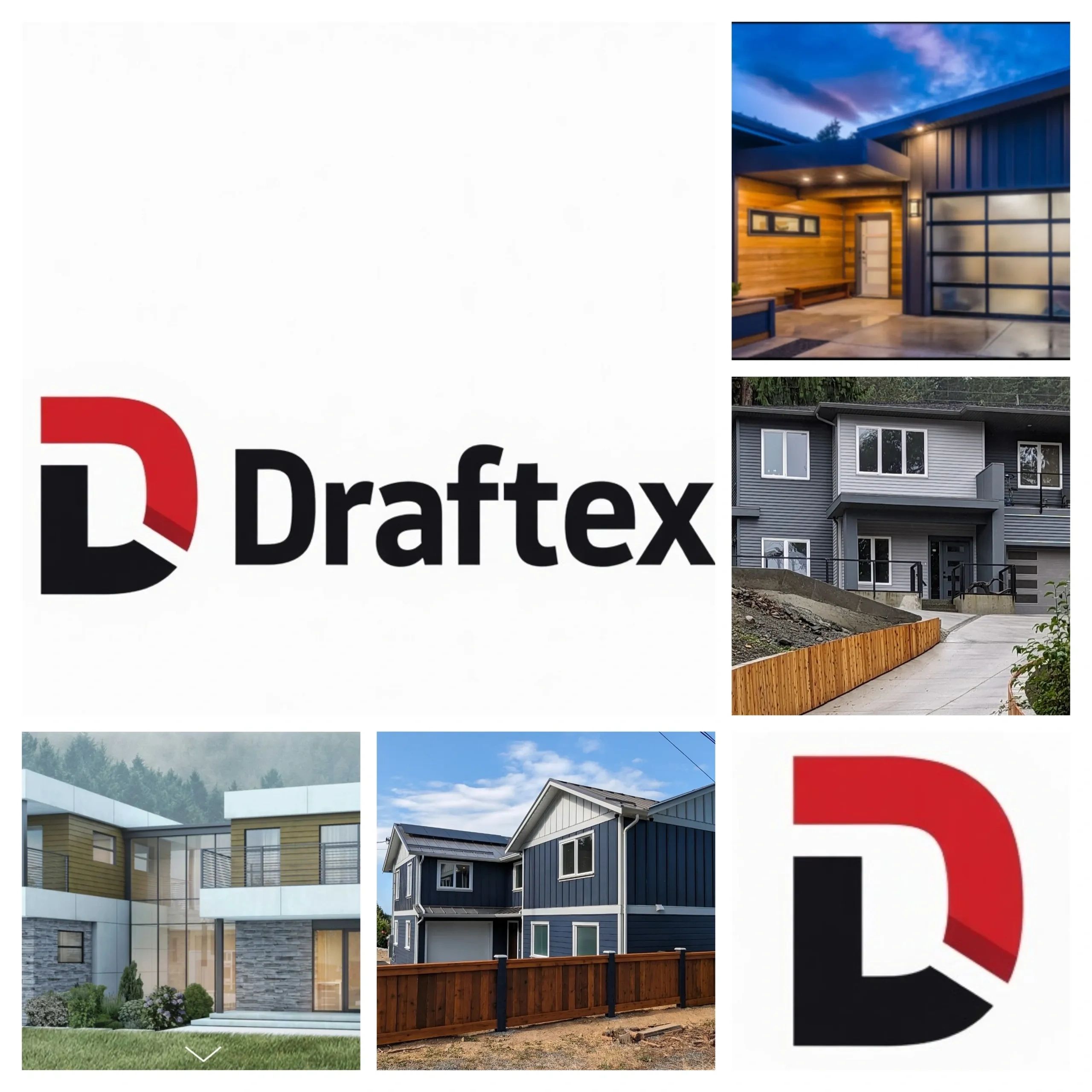 Draftex logo and images of modern residential homes with stylish architecture.