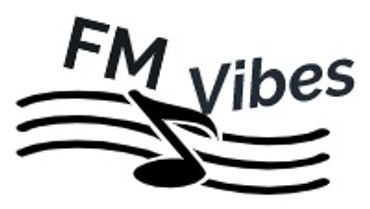 Logo with music notes and text 'FM Vibes'.