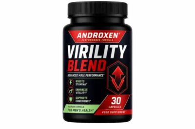 Bottle of Androxen Virility Blend male enhancement capsules.