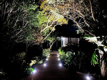 Outdoor garden and pathway lighting installed for safety and ambience in Newcastle home