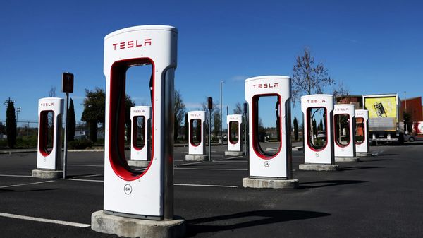 Tesla Supercharger stations in a parking lot