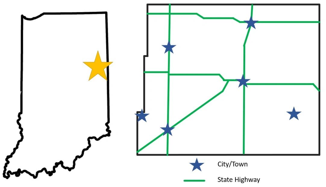 Map of location of Jay County in Indiana