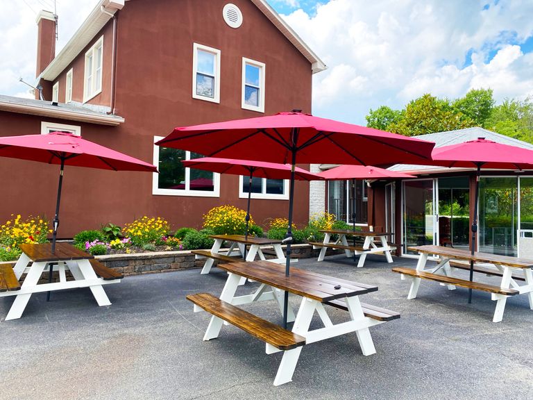 Outdoor dining out door seating tables bar beer wine