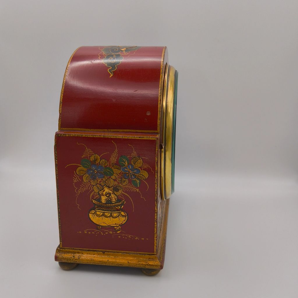 Red chinoiserie mantle clock