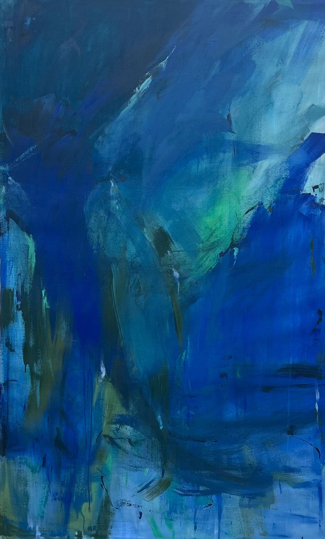 Blue and green large abstract painting