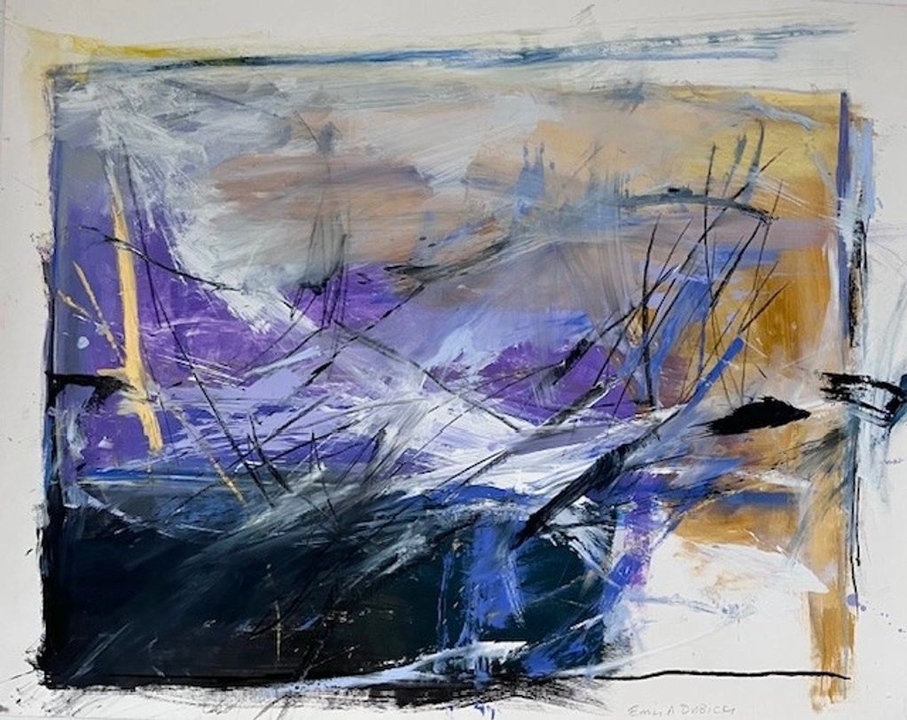 purple, black, and gold painting