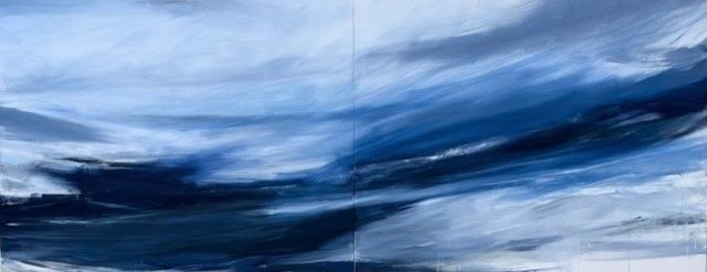 blue and white horizontal ocean painting