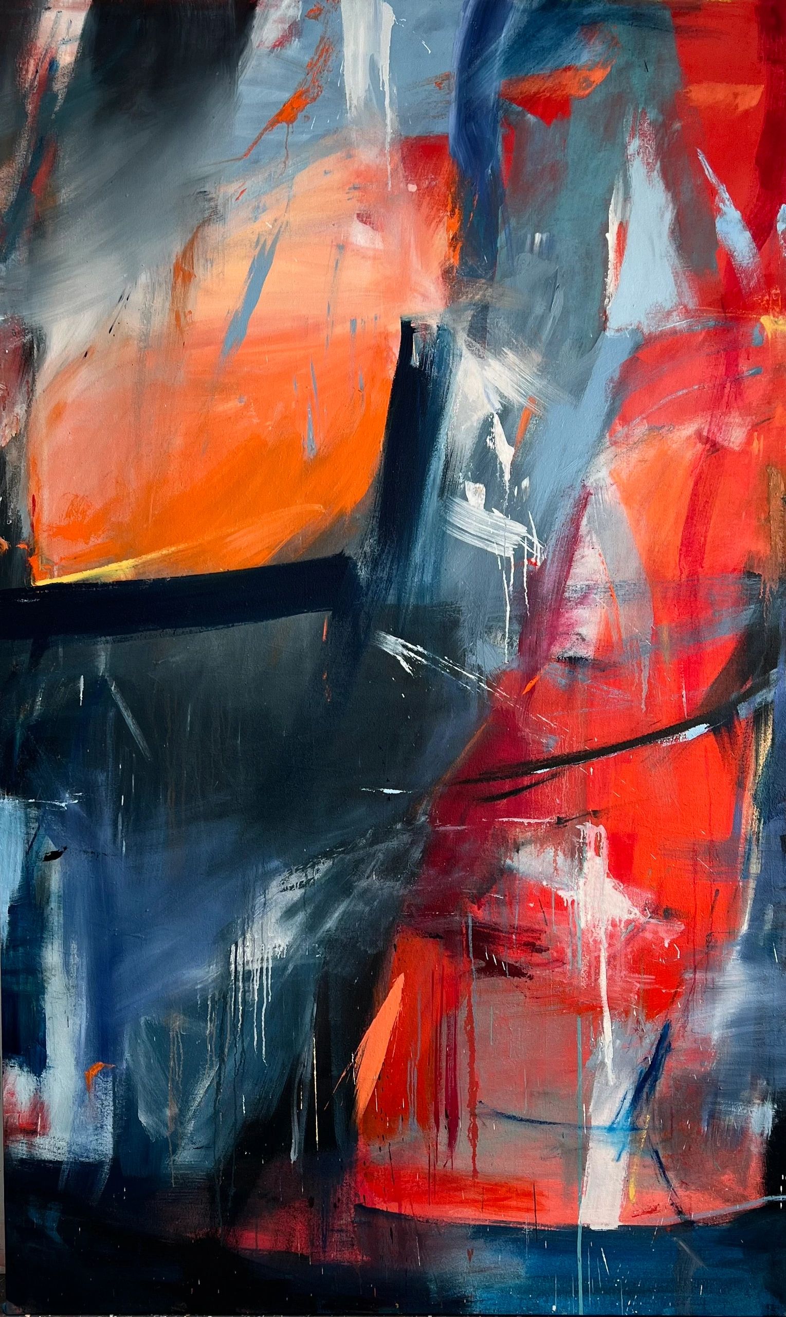 Red and black large abstract painting