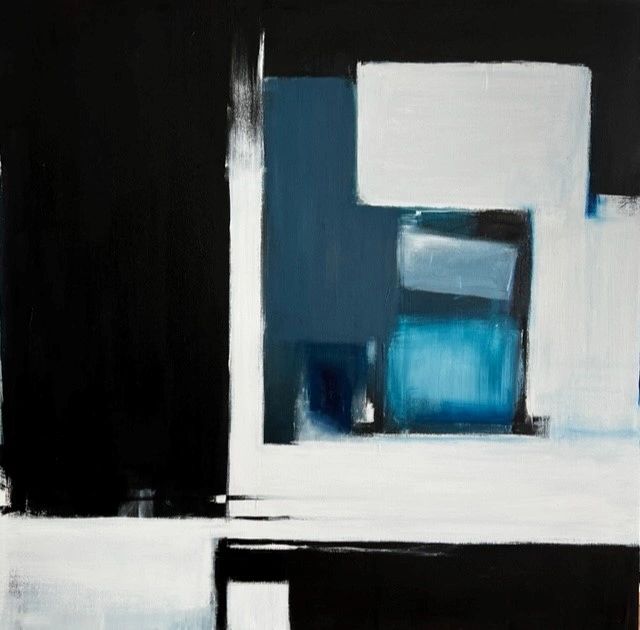 black,blues, and white abstract painting