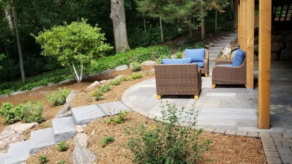 Woodland Patio. Natural Stone Steps.  Natural Stone Patio