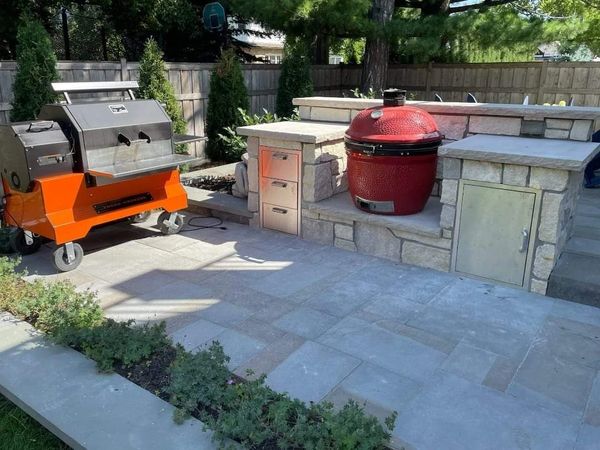 Built in grill, outdoor kitchen, built in smoker, stone outdoor kitchen