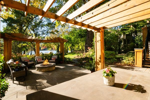 Stone Fire Pit, Pergola and Arbor