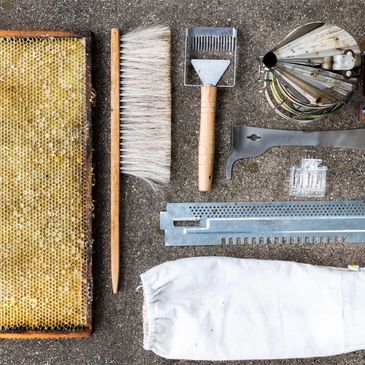 Assorted beekeeping equipment. 