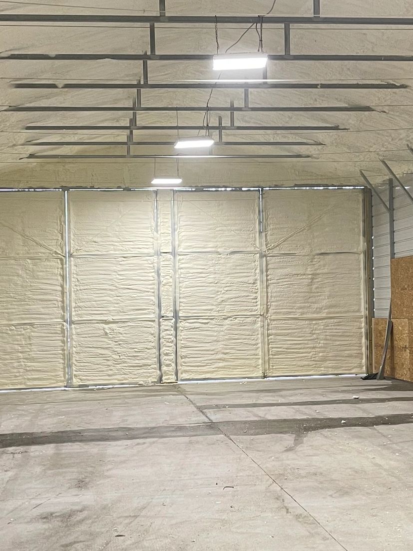 Metal building insulated 
Open Cell on Ceiling 5”
Close Cell on Walls 2”
