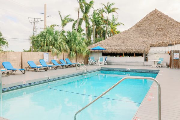 resort pool and tiki