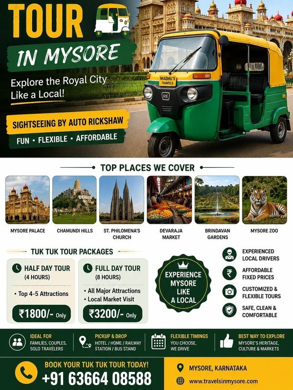 Tour Mysore by auto rickshaw with local drivers.