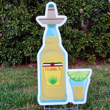 Custom yard sign: a tequila bottle and a glass of tequila with lime, 21st birthday yard sign Cary NC