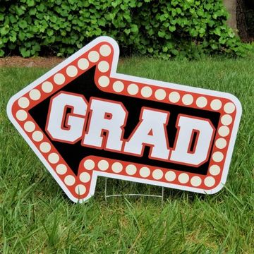 Red black and white Grad arrow, graduation yard cards grad yard signs big graduation yard sign