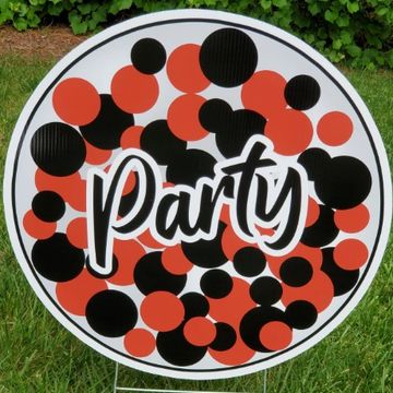 Red and Black PARTY graduation yard cards, Graduation yard card Apex, grad yard card Cary
