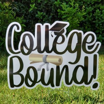 "College Bound" graduation yard card, grad yard sign, card card my Cary