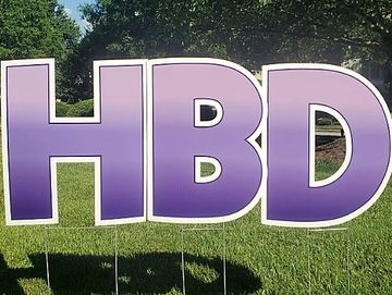 purple ombre happy birthday yard card, purple birthday yard sign Raleigh, purple yard sign rental