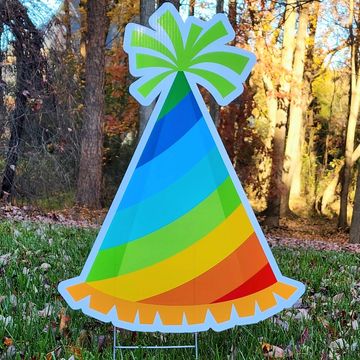 Boy party hat birthday yard card, birthday yard sign for boy celebration