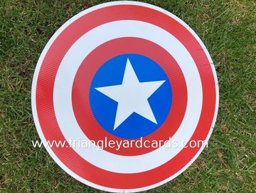 Red, white, and blue Captain America shield yard card, birthday yard greetings, military yard sign