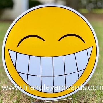 Big" toothy grin emoji" yard sign, birthday yard sign, happy birthday yard art, birthday lawn sign
