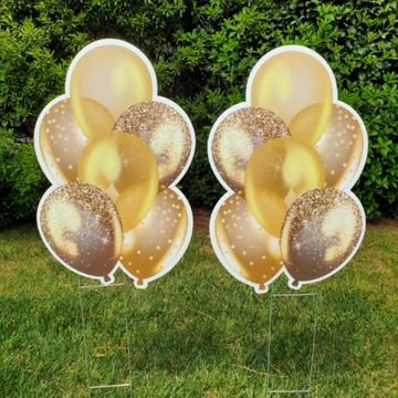 Gold cluster balloons for yard cards