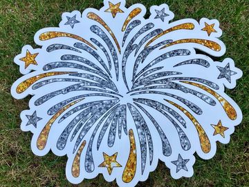 gold and silver firework yard card