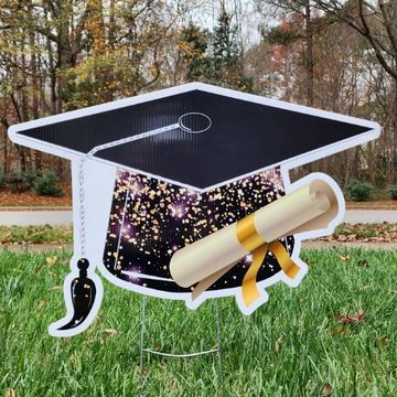 Graduation cap and diploma yard sign, Graduation yard card Apex grad yard card Cary  Big grad sign