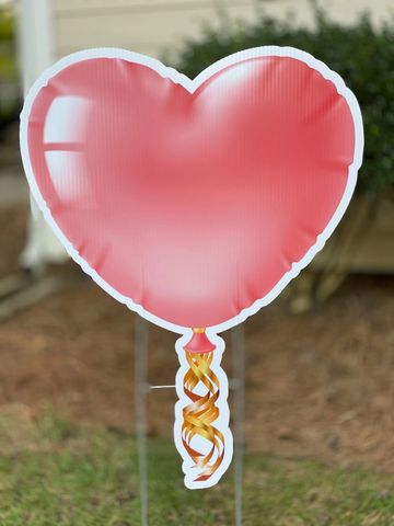Pink Mylar heart balloon yard card