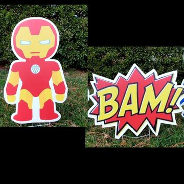 "Iron boy super hero" yard card, super hero birthday yard sign, Big hero yard  cards Raleigh NC