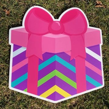 Lavender striped gift box with pink bow birthday yard sign Apex NC