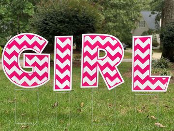Pink and white chevron pattern GIRL yard card, baby shower, gender reveal yard card, It's a GIRL