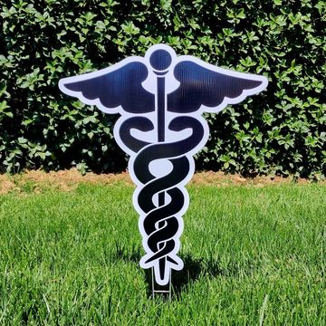 Medical Caduceus symbol yard card, yard card rental Apex, graduation yard card sign Apex