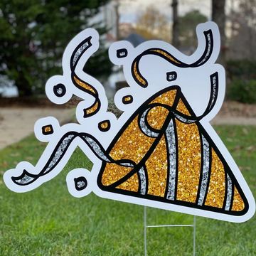 gold and silver firework yard card, yard greetings, birthday yard signs, graduation, anniversary