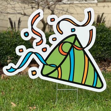 Green party popper yard card, yard greeting, birthday yard sign, graduation baby shower, anniversary