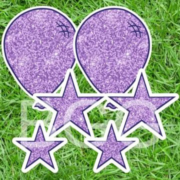purple glitter yard card balloons and stars, girl birthday yard card rental, big birthday yard sign