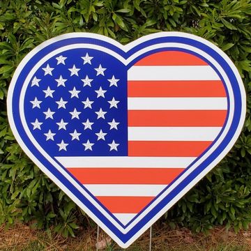 Large American flag heart military yard card sign