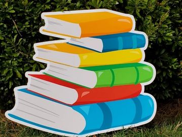 Yard Card: Stack of books school yard card, bookworm yard sign, kids birthday yard sign